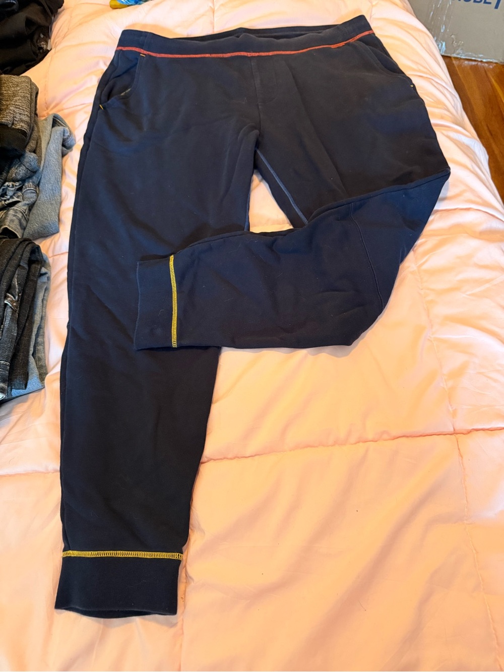 Men's Navy Jogger Pants with Orange & Yellow Stitching